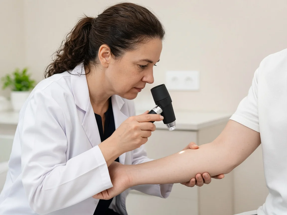 Dermatolojik görüntüleme — hekim tarafından cilt lezyonu incelenmesi