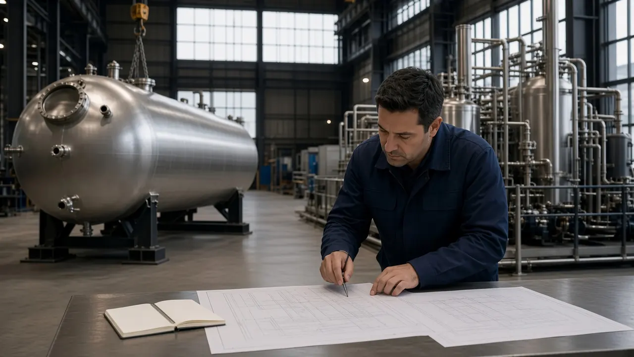 Proses mühendisi, atölye kenarında teknik çizimi inceliyor