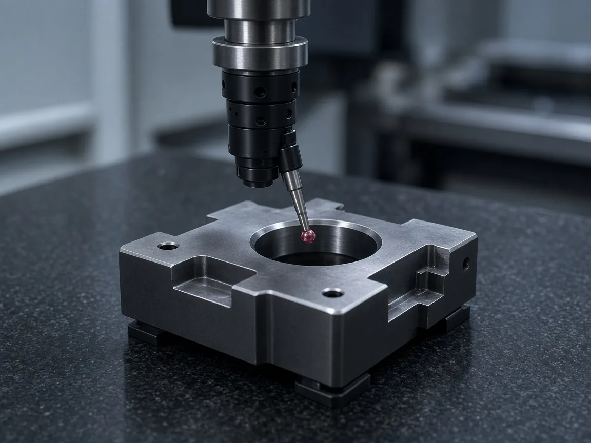 Granit masada CMM probu ile ölçülen hassas metal parça
