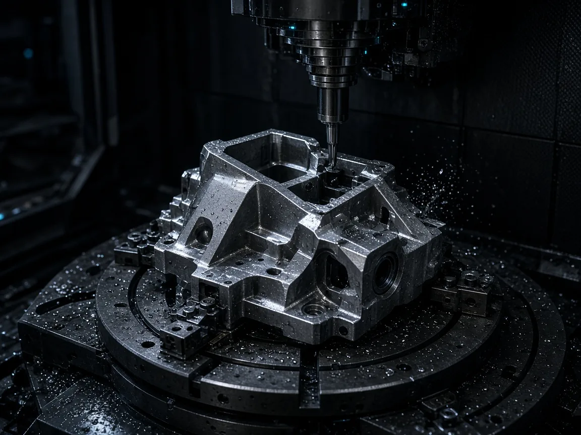 Beş eksen tablasında bağlanmış çok açılı metal gövde