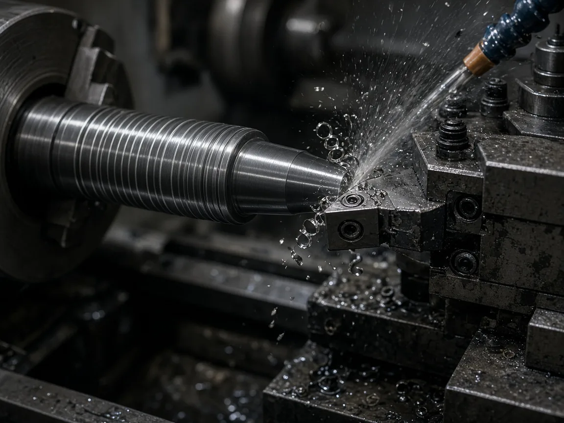 CNC torna tezgahında işlenen çelik mil