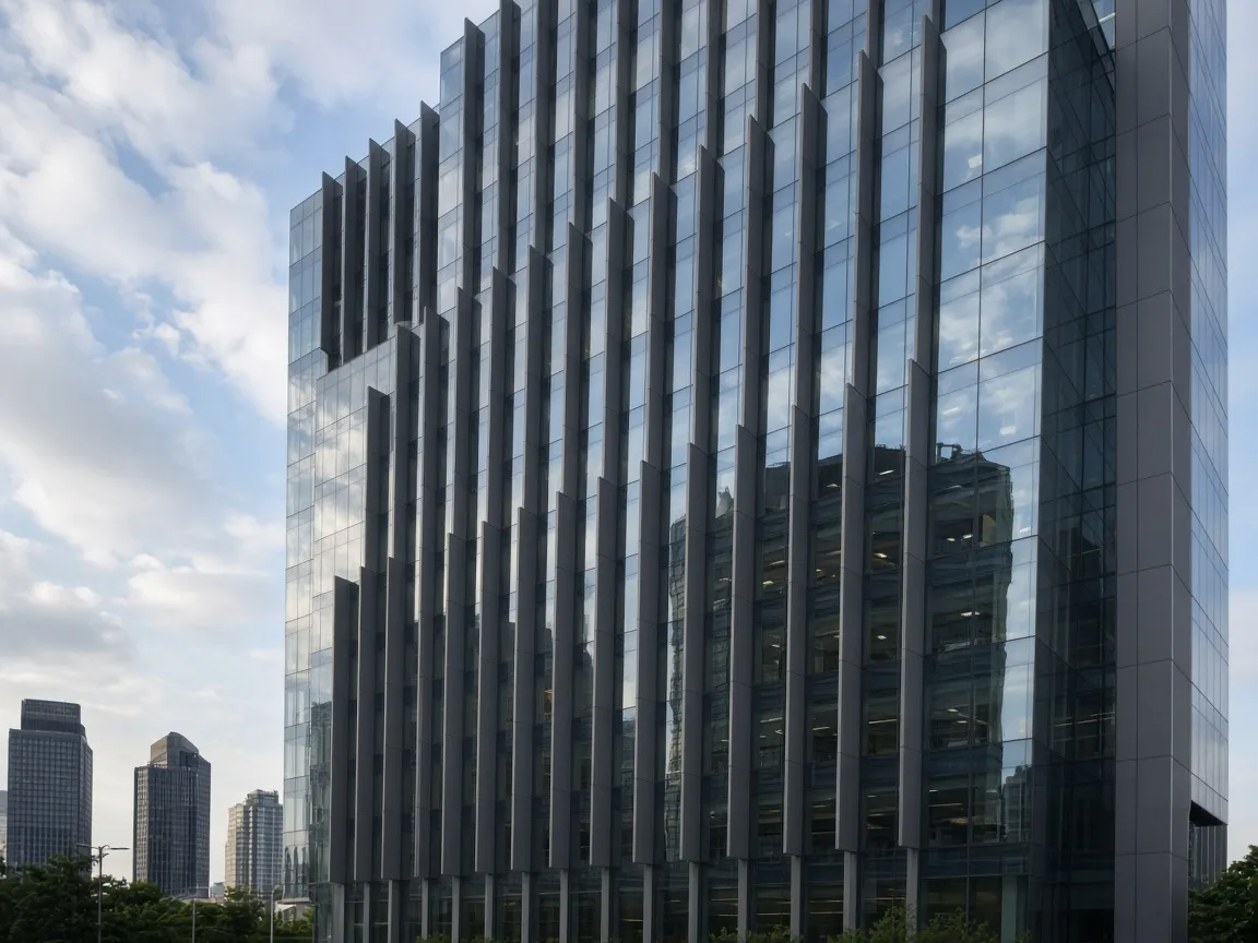 Meridian Offices — cam ve metal cephe, ofis kütlesi