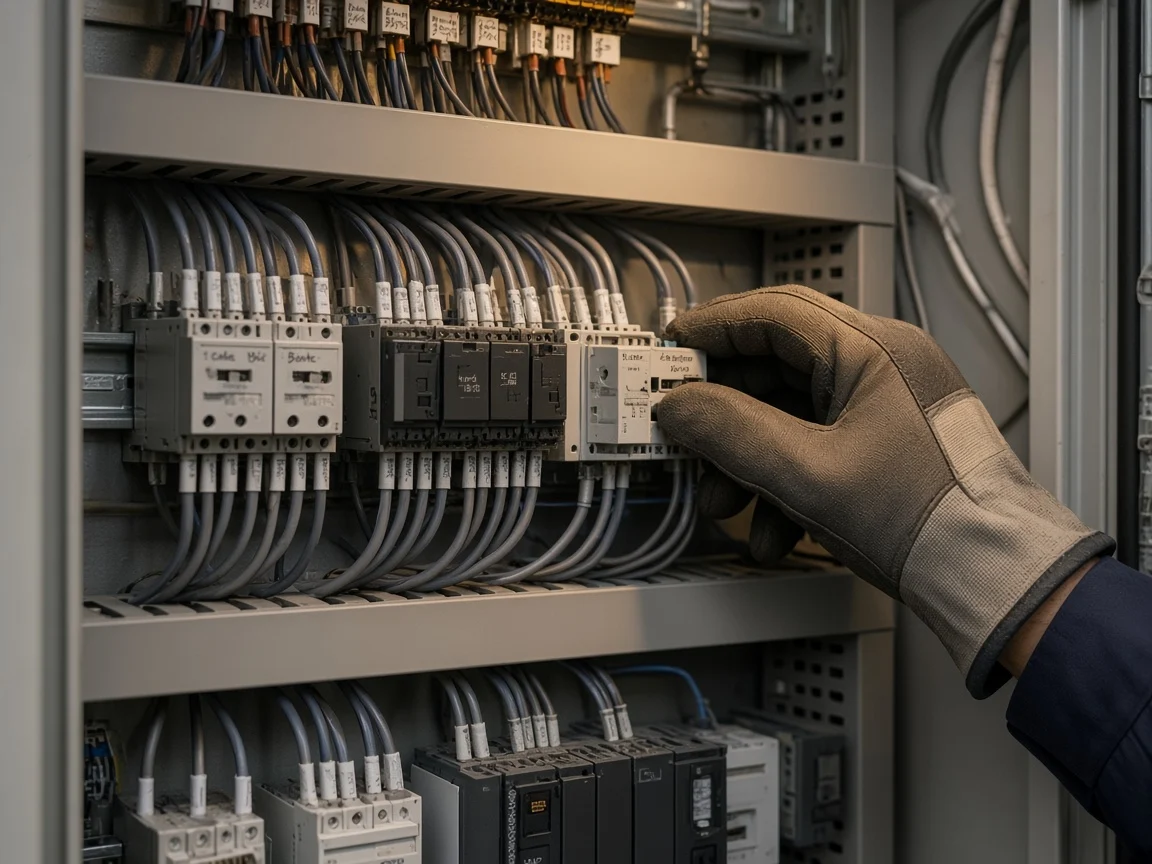 Açık panoda I/O klemensleri ve eldivenli kontrol