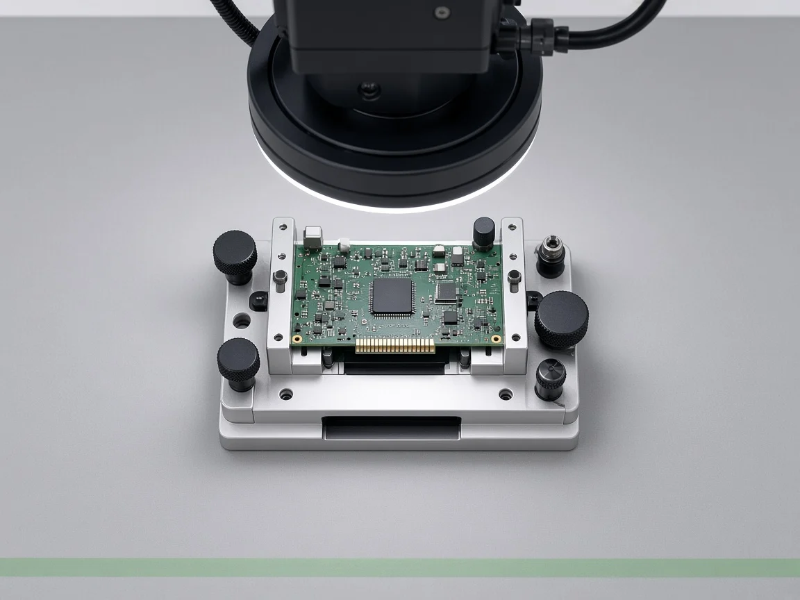 Fikstürde sıkılmış PCB’nin yakın görüntüsü