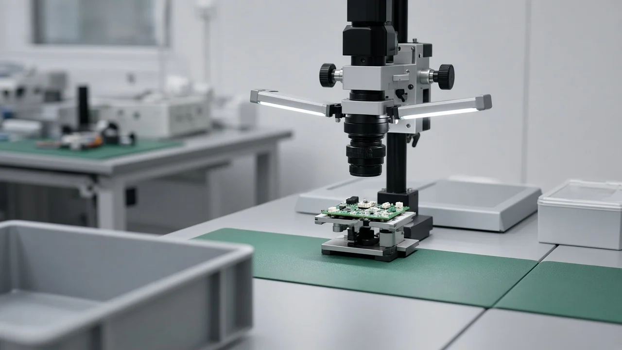 ESD tezgâhında kamera altında incelenen elektronik kart