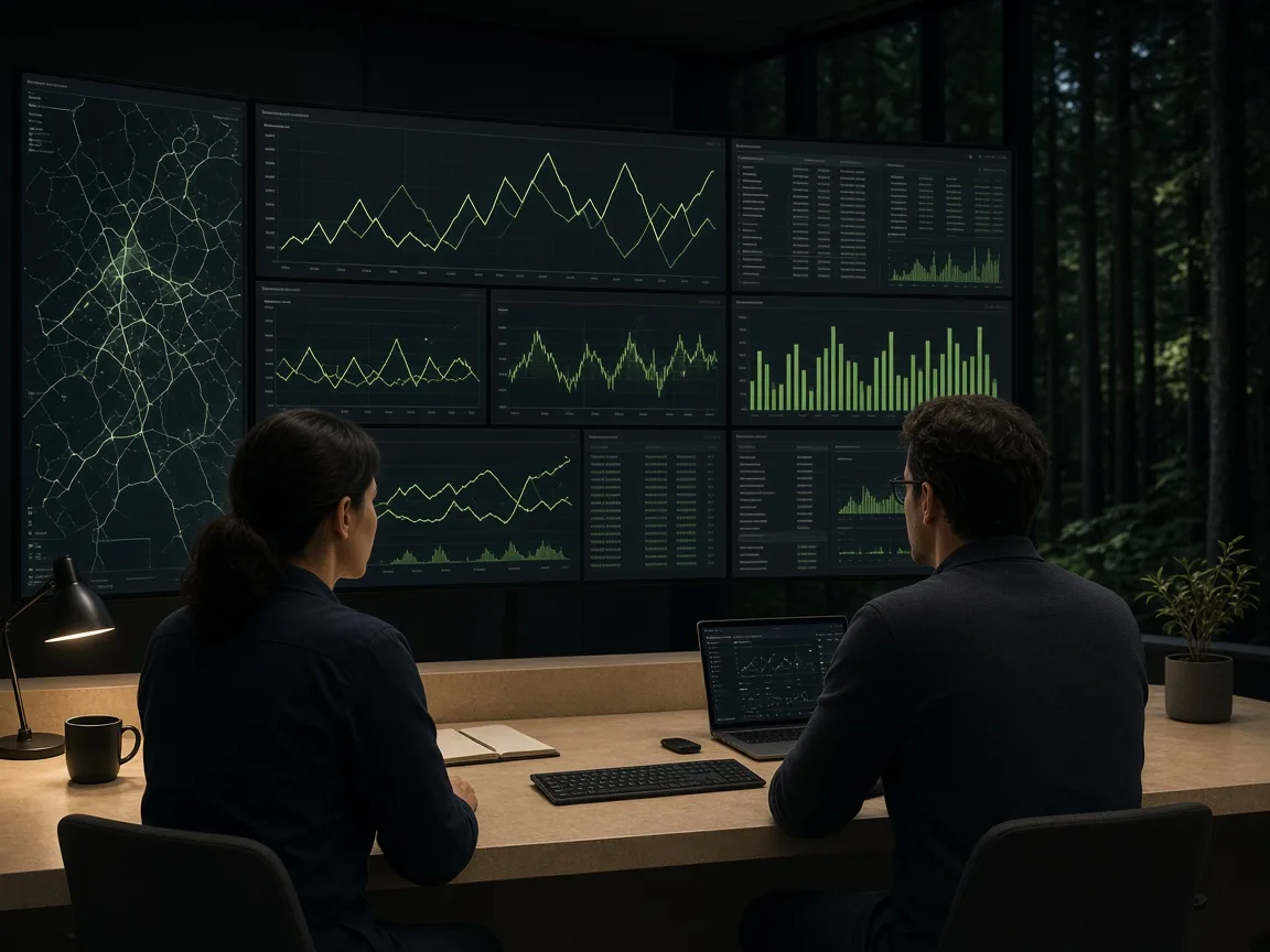 Enerji operasyon ekibinin izleme ekranlarında tesis performansını takip etmesi