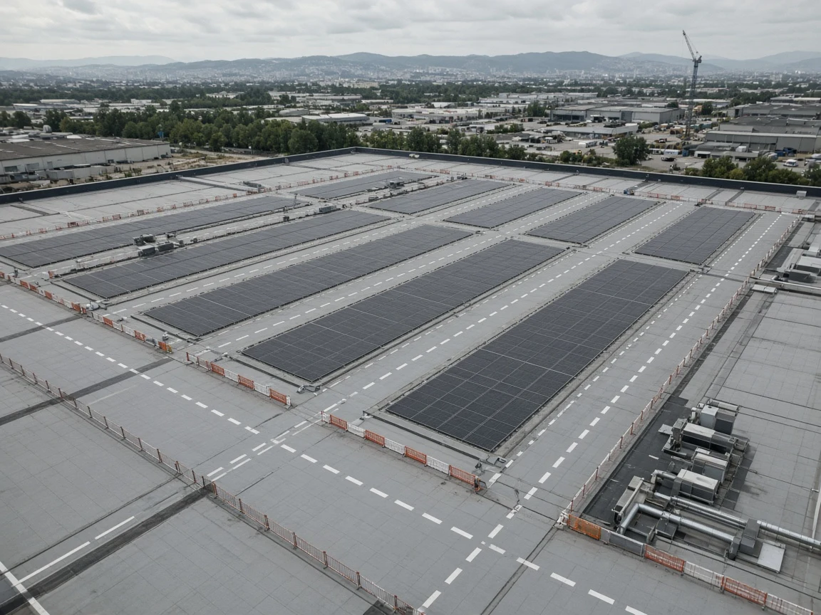 Depo çatısında GES saha planlama ve erişim koridorları
