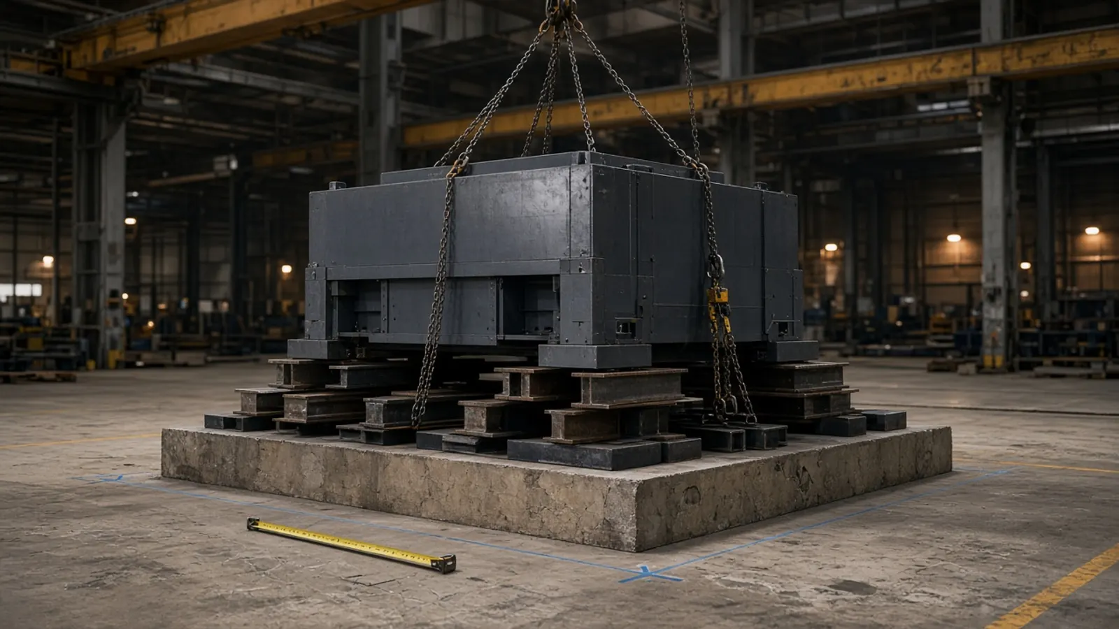 Fabrika zemininde yerine oturtulan endüstriyel makine